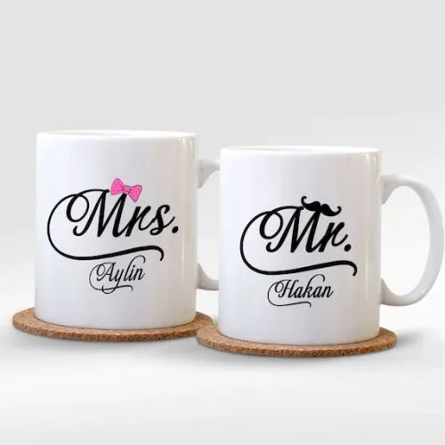 Kişiye Özel İkili Mr. & Mrs. Beyaz Kupa Bardak